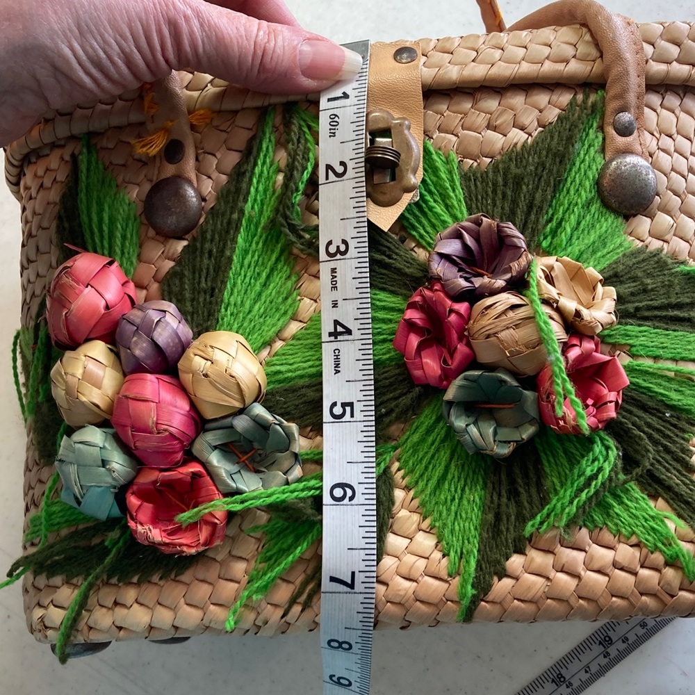 Vintage Woven Tote with Floral Accents - Picture 11 of 12